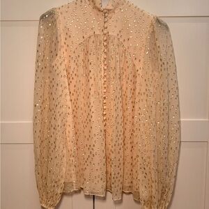 Zimmermann Silk Blouse Size 0 Cream + Gold Metallic + Neck Scarf